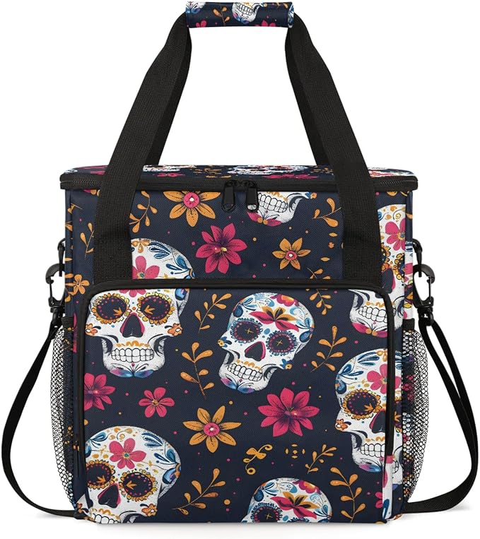 Sugar Skull Flowers Coffee Maker Carring Bag, Large Insulated Storage Organizer by Home