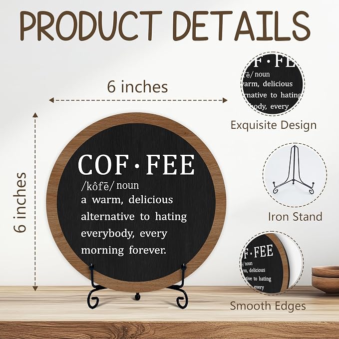 Coffee Bar Decor Sign, Rustic Coffee Station Wooden Round Sign - Image 2
