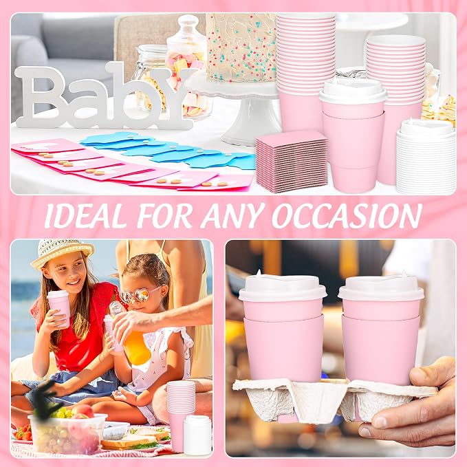 JarThenaAMCS 50 Set 16Oz Pink Disposable Coffee Cups - Image 7