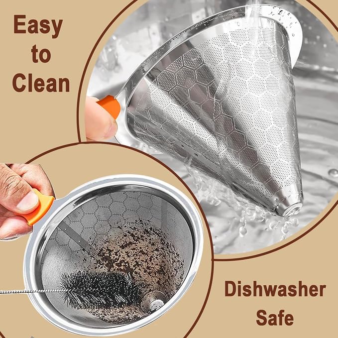 Pour Over Coffee Dripper, Stainless Steel Filter, Reusable Filter, Cone Dripper - Image 5