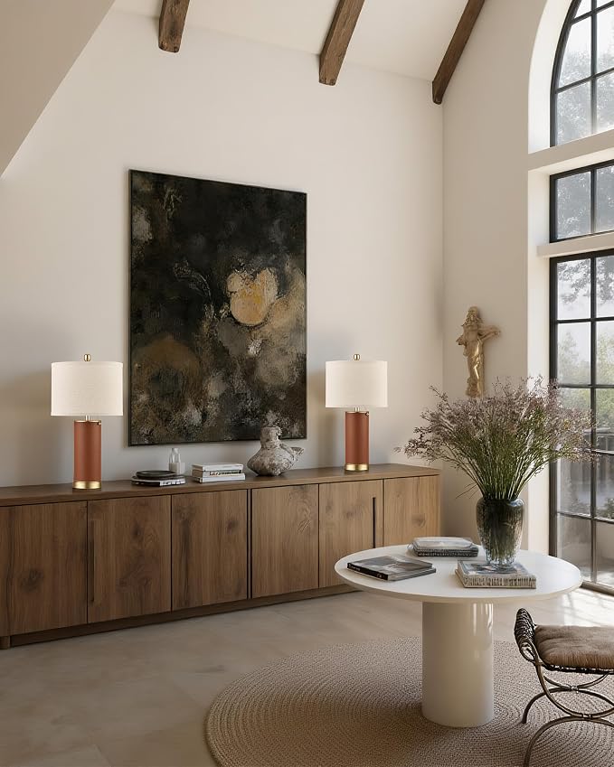 KDG 23.4" Brown PU Leather Table Lamps - Image 9