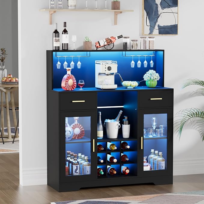 Mini Fridge Cabinet with Storage, Wine Bar Cabinets - Image 8