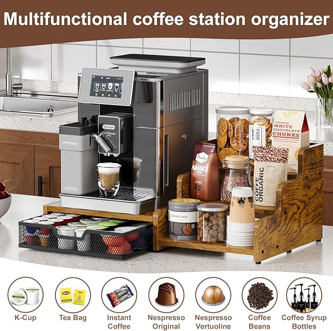Coffee Station Organizer with K Cup Holder, 28 Pod Capacity, 3-Tier Syrup Rack - Image 4