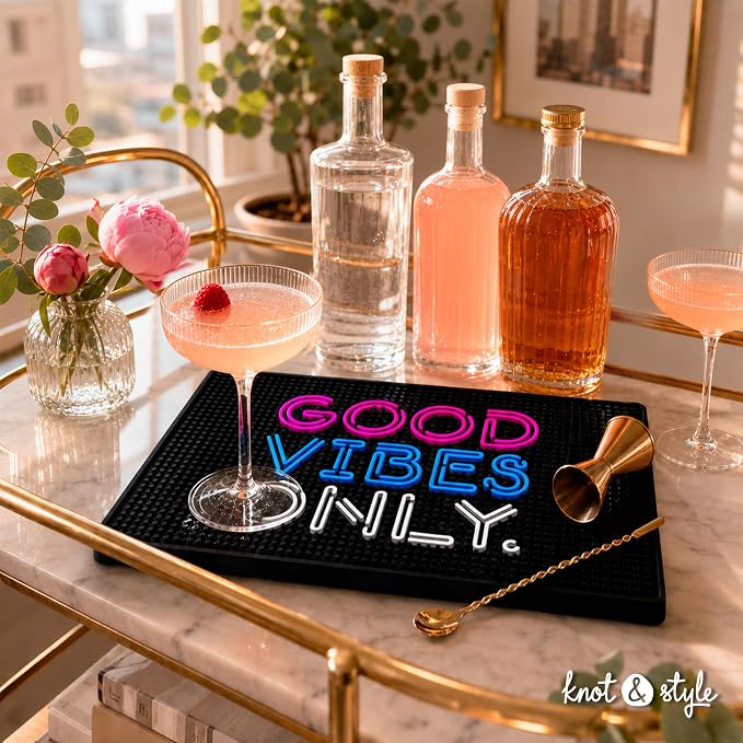 Good Vibes Only Bar Mat – Heavy Duty 18"x12" Rubber Bar Mats - Image 2