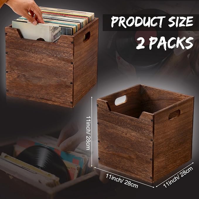 Colingmill 2 Pack Wooden Storage Box Bins Wood Crate - Image 2