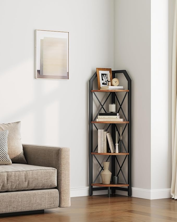 CHOEZON 47.6" Corner Shelf, 4-Tier Industrial Corner Bookshelf, Corner Storage - Image 6
