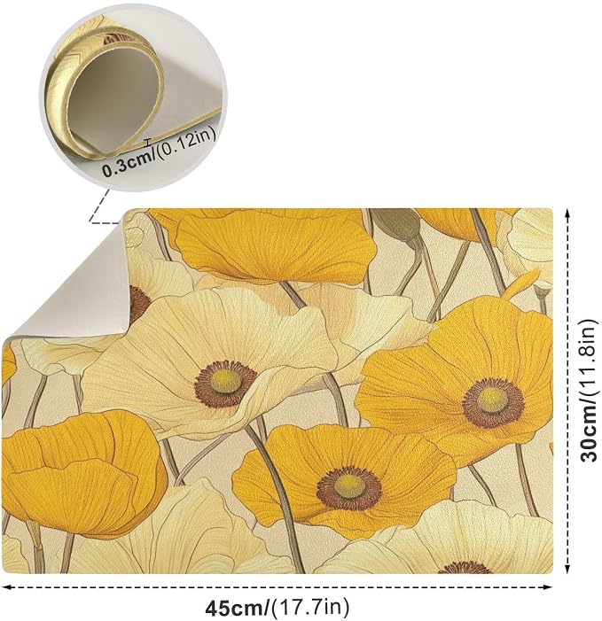 Yellow Poppy Flower Coffee Mat Coffee Bar Maker Station Pot Spill Machine Pad - Image 2