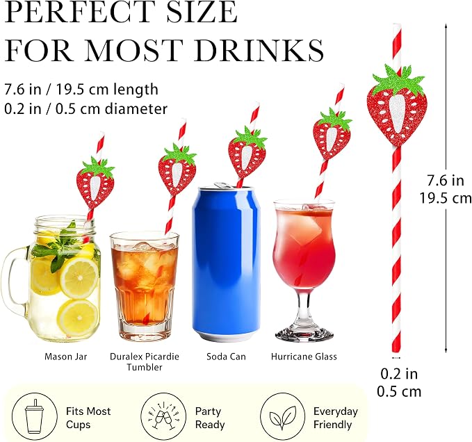 Strawberry Drinking Straws, Disposable Straw, Party Supplies - Image 2