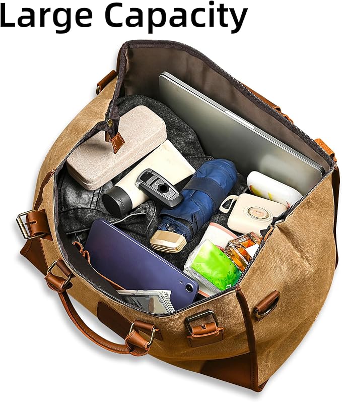 Canvas + Leather Travel Luggage Tote Duffle Gym Suitcase Weekender Overnight Bag - Image 6