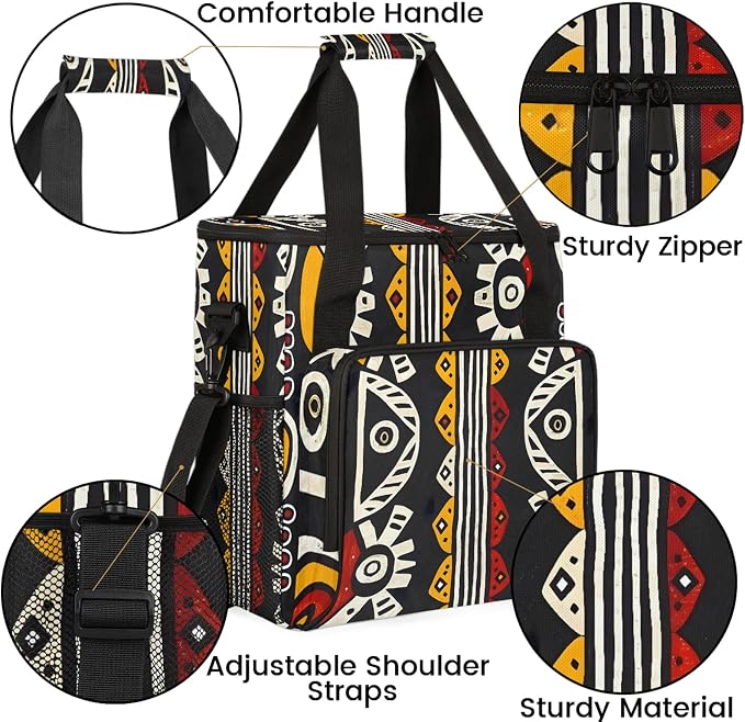 Bohemian Geometric Stripes Coffee Maker Carring Bag, Large Insulated Storage - Image 6