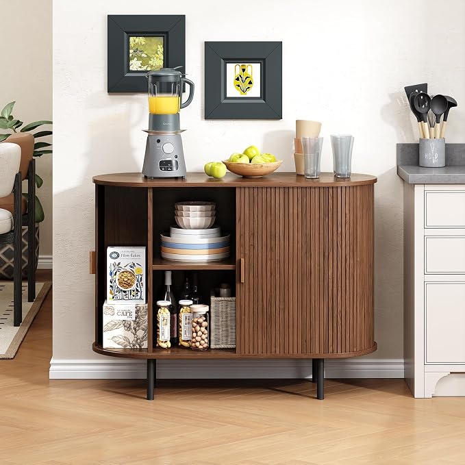 Buffet Cabinet with Storage, Fluted Sideboard Buffet with Sliding Door - Image 5