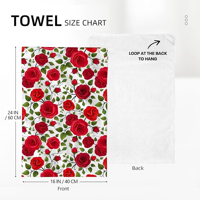 Red Rose Kitchen Dish Towel Set of 2, Soft Absorbent Hand Drying Baking Cooking - Image 2