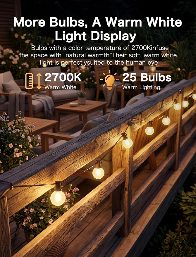 25FT Brown Outdoor String Lights, Shatterproof LED Globe String Lights - Image 4