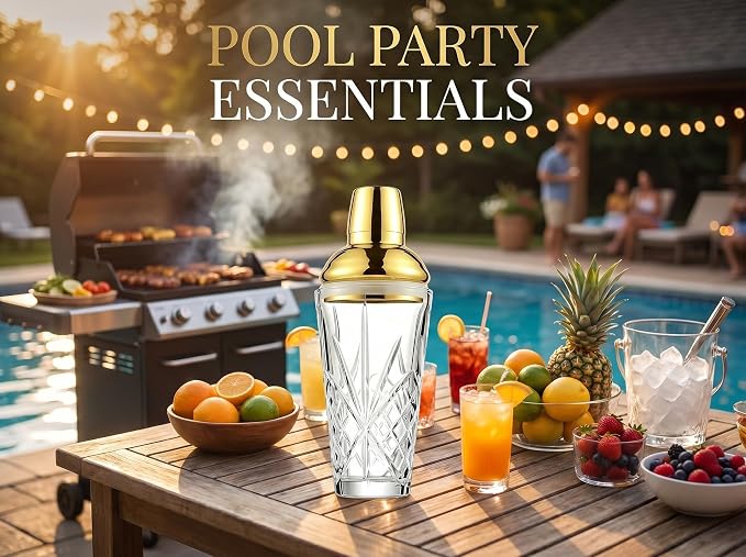 Cut Crystal Cocktail Shaker 18.5oz Gold Sealed Lid, 2 Cups Capacity | Hidden - Image 3