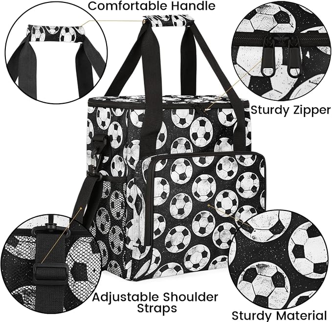 Black And White Soccer Ball Coffee Maker Carring Bag, Large Insulated Storage - Image 6