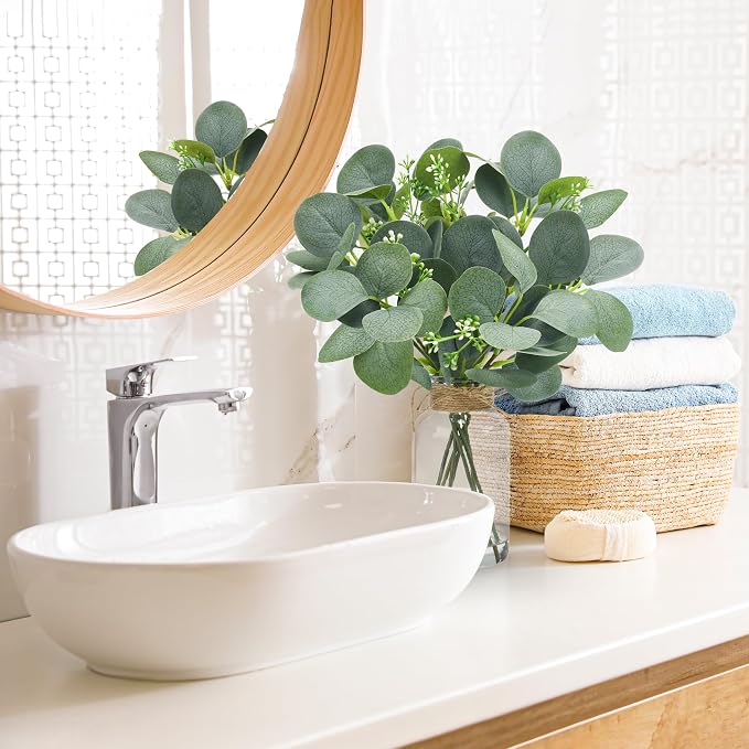 Der Rose 13.5" Fake Plants for Bathroom Decor Artificial Eucalyptus Stems in - Image 2