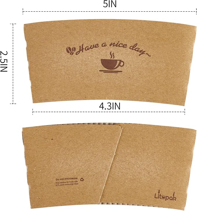 LITOPAK 200 Packs Kraft Paper Coffee Cup Sleeves, Coffee Sleeves, Disposable - Image 2