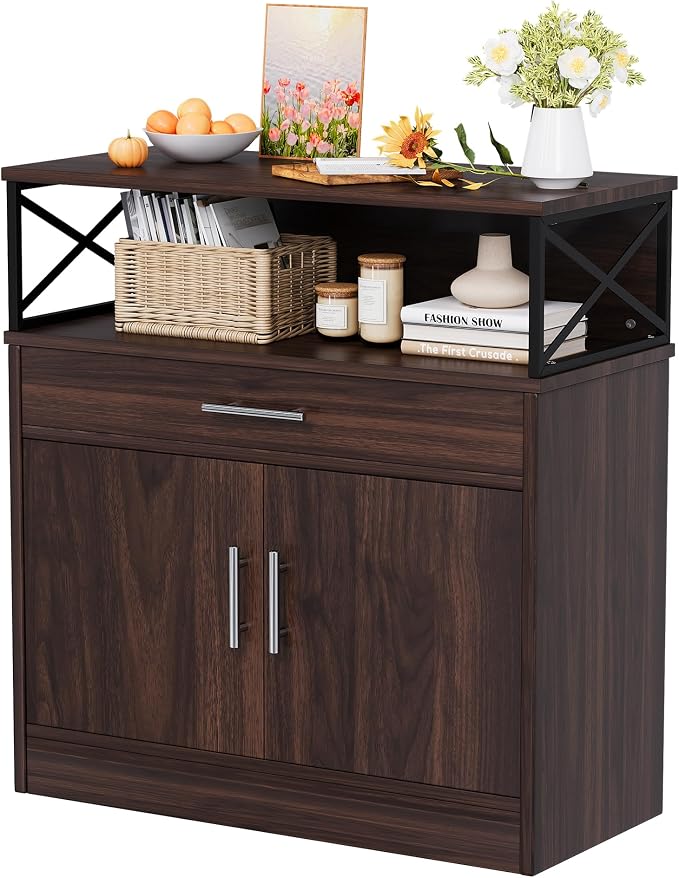 Vongrasig Coffee Bar Cabinet, Farmhouse Kitchen Storage Cabinet by Vongrasig