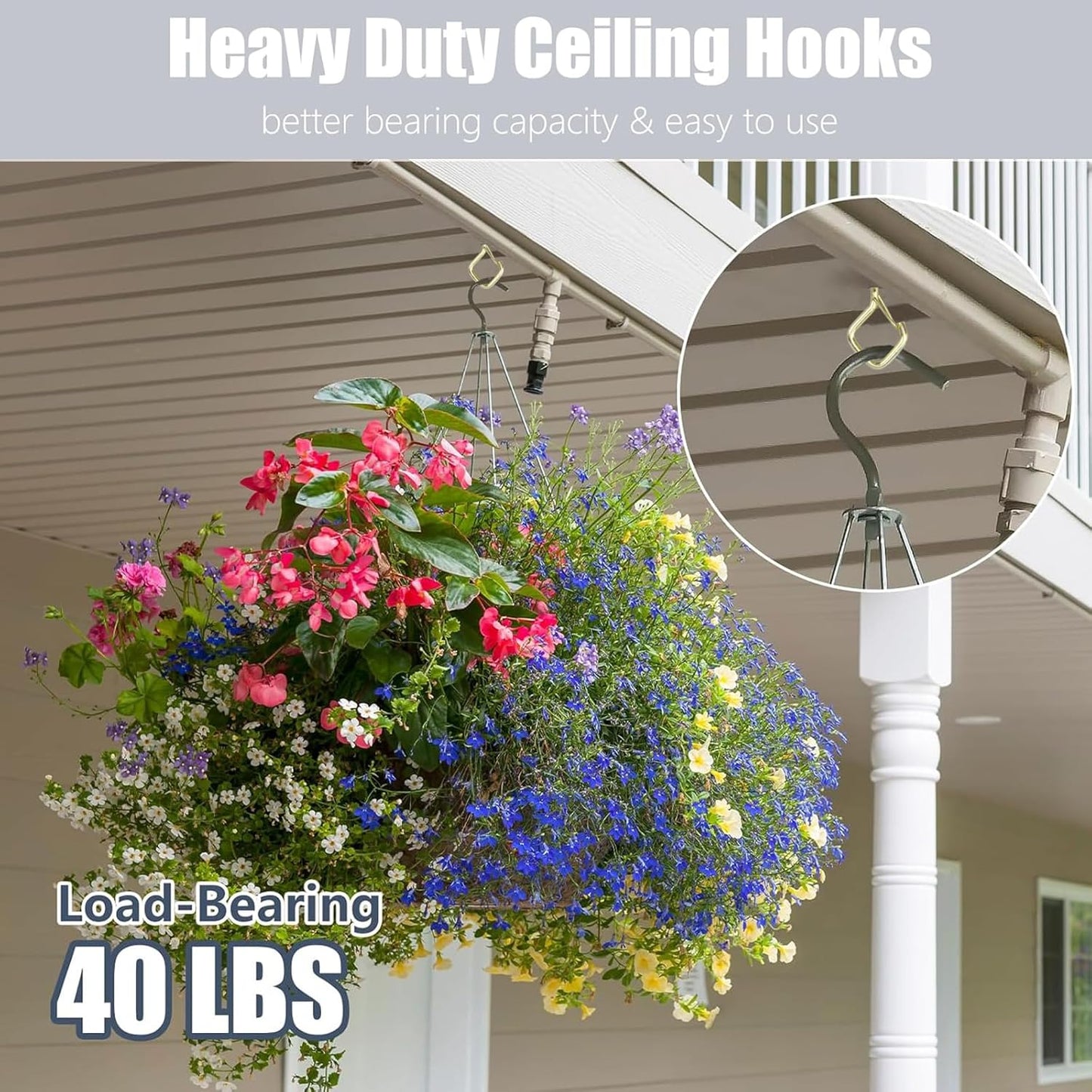 50 PCS Gold Eye Screw Hooks for Hanging Heavy Duty with Safety Buckle.Metal Ceiling Hooks for Hanging Plants Cup Wind Chime Bird Feeders Patio Lights at Indoor&Outdoor