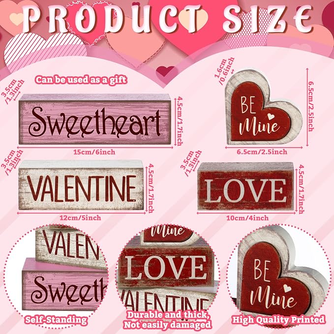 Lineshading 4 Pcs Valentine Table Decoration Wooden Be Mine Heart Decor - Image 4