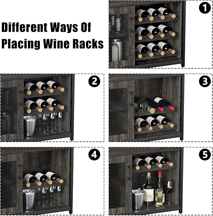 Wine Bar Cabinet, 3-Tier Removable wine rack cabinet glass holder, Mesh door - Image 5