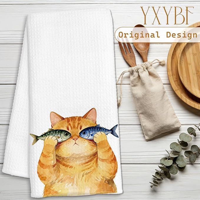 Funny Orange Tabby Cat Hand Dish Tea Towels - Image 2