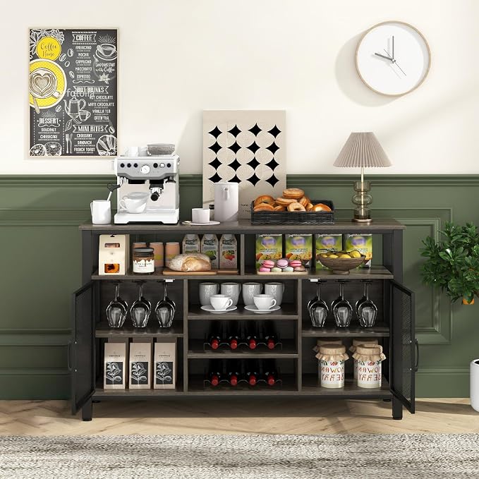 Giantex Coffee Bar Cabinet for Liquor and Glasses, 6 Rows of Wine Glass Holders - Image 4