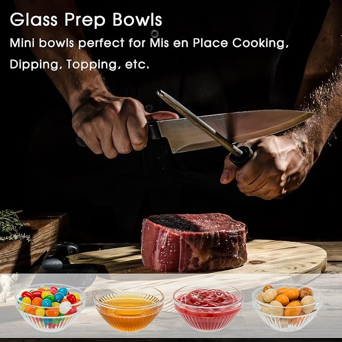 10 Set Mini Glass Prep Bowls, 2.5oz Ribbed Small Bowls Stackable Ingredient - Image 4