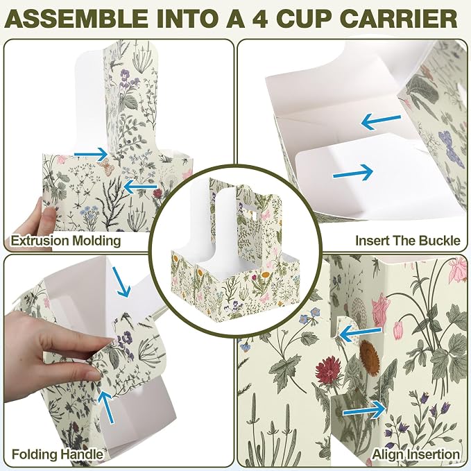 24 Pack Green Floral 2-cup Drink Carrier - Image 6