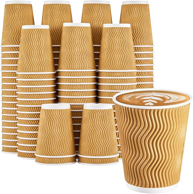 Clawsoff 150 Pack 8 oz Coffee Cups, Disposable Corrugated Insulated Ripple Wall by BuyNow