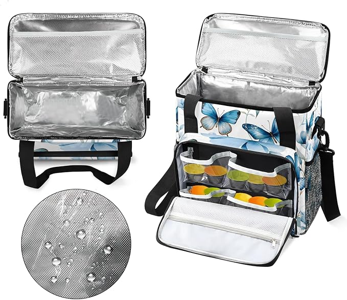 Butterfly Blue Floral Coffee Maker Carring Bag, Large Insulated Storage - Image 3