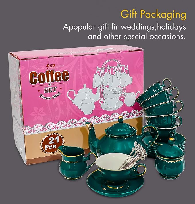 CHENP.HMC Tea Set 22-Piece Porcelain Ceramic Coffee Tea Sets Cups Saucer Service - Image 5