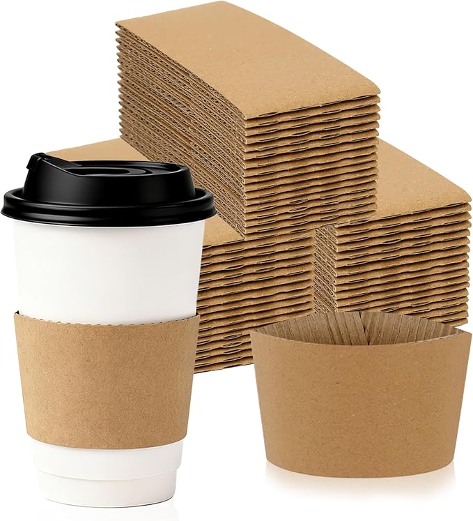 300 Pack Kraft Paper Coffee Cup Sleeves Disposable, Cardboard Cup Sleeves by OUGEBOX