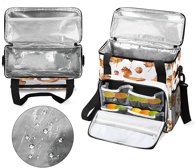 Fall Maple Leaf Rooster Coffee Maker Carring Bag, Large Insulated Storage - Image 3