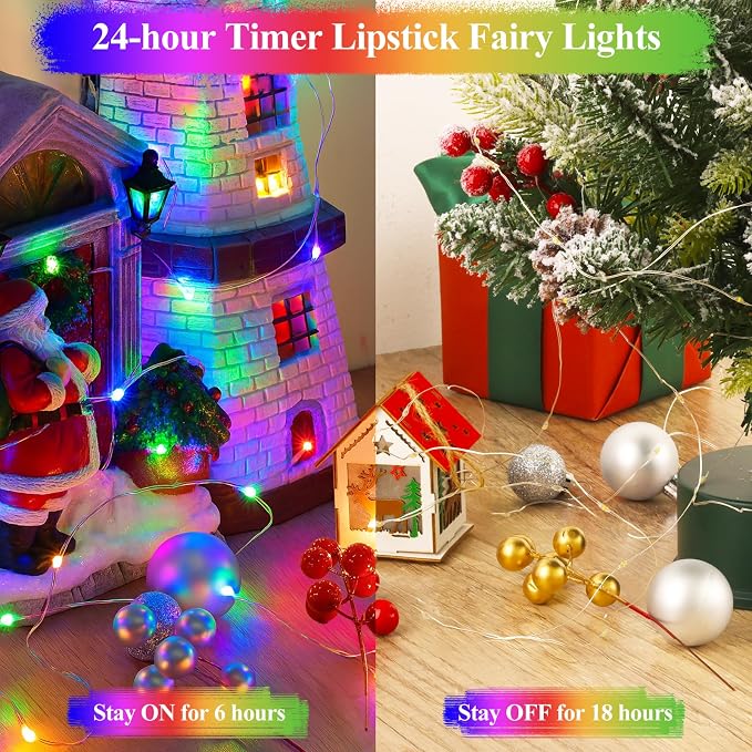 Lakumu Multicolor Fairy Lights, 32FT Rechargeable Battery Operated Mini LED - Image 4