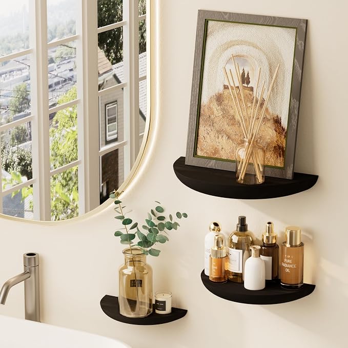 QsQueen Solid Wood Half Round Floating Wall Shelves | Elegant Floating Shelves - Image 2