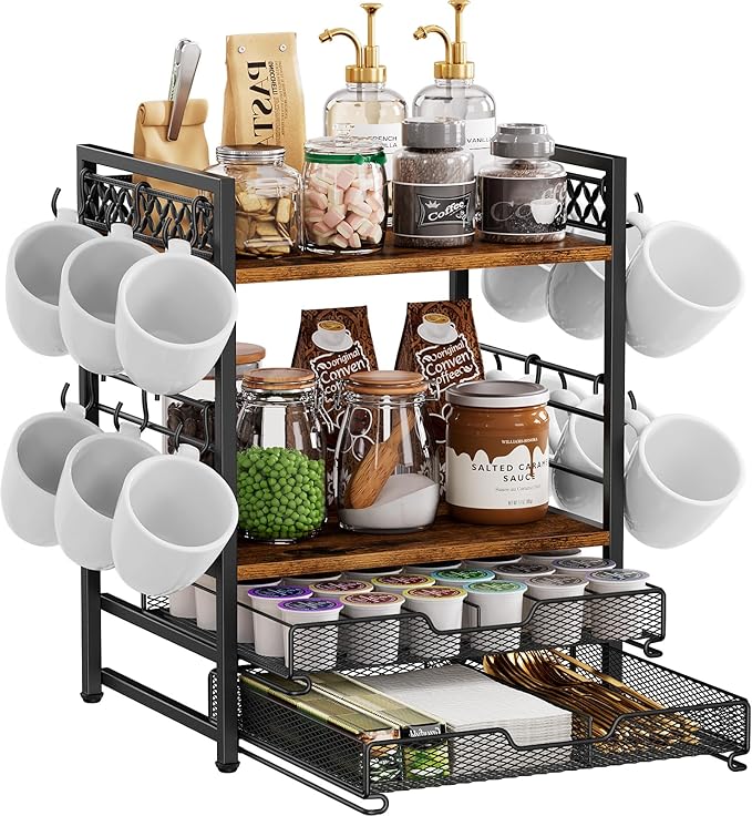 Plaviya Coffee Bar Station Organizer, 4 Tier K Cup Organizer Mug Holder by Plaviya