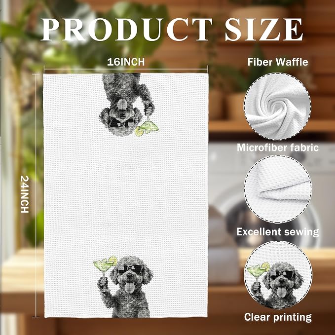 Funny Poodle Cocktail Kitchen Towels, Cute Dog Tea Towels, Dog Lover Gifts - Image 6