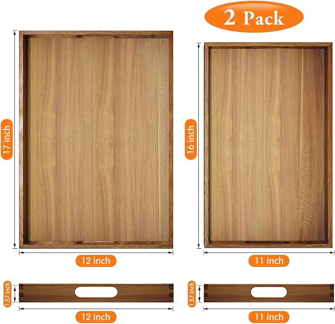 Serving Trays - 2 Pack, Acacia Wood Serving Platters - Image 4