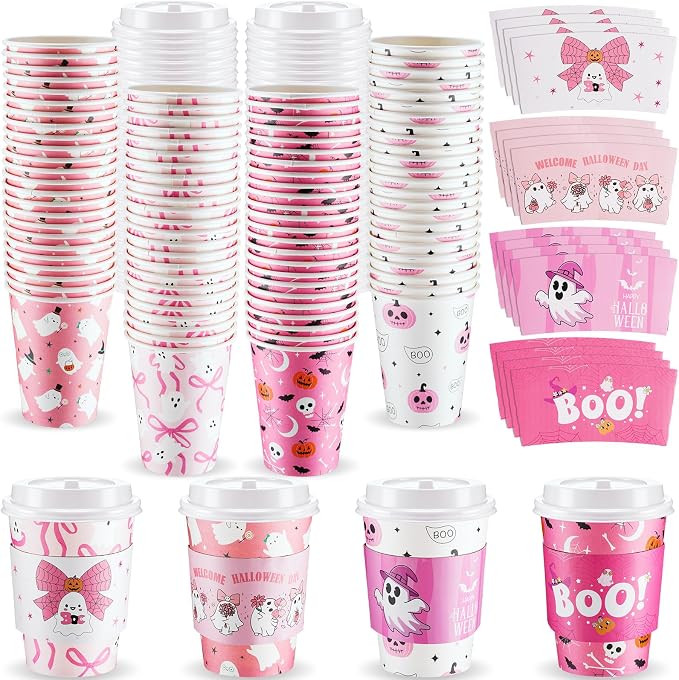 Umigy 100 Pack Halloween Disposable Coffee Cups 12 oz Paper Coffeeware by Umigy