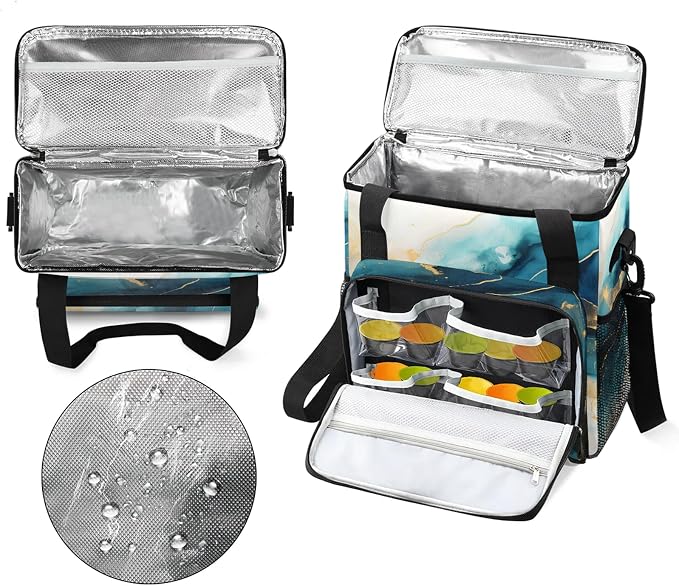 Turquoise Abstract Gold And Blue Marble Coffee Maker Carring Bag, Large - Image 3