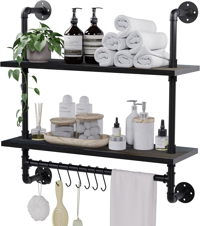 ROGMARS Industrial Pipe Bathroom Shelves Shelving, Kitchen Wall Mounted Shelves by 100RealSolidWood