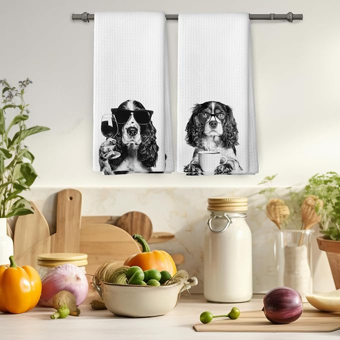 Funny Springer Spaniel Kitchen Towels Set of 2, Funny Dog Kitchen Accessories - Image 4