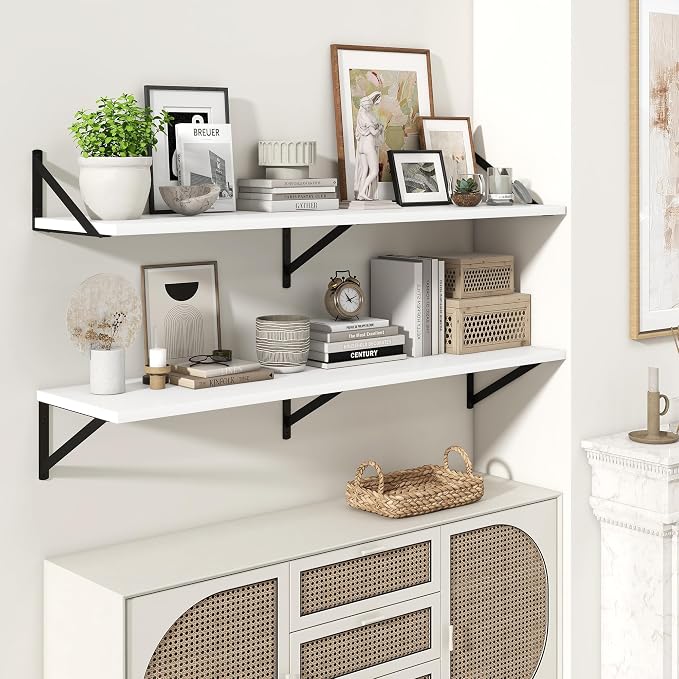 Marsmiles Deep Floating Shelves | 48 Inch White Wood Wall Shelves Set of 2 | 12 - Image 2