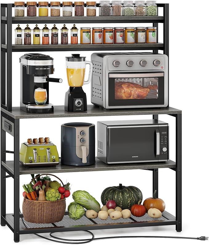 Denkee Large Bakers Rack with Power Outlets, 38 Inch Microwave Stand with by Denkee