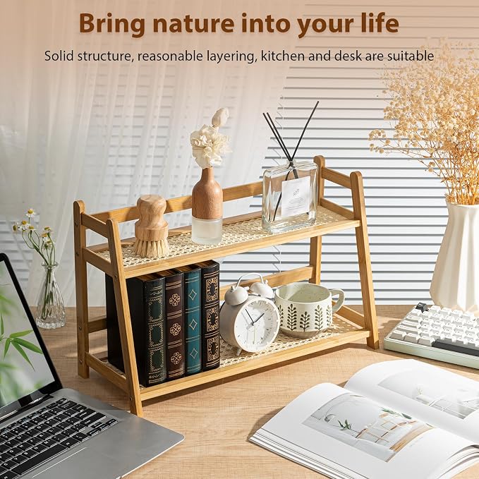 Yalikop 1 Pcs 2 Tier Matcha Station Shelf Bamboo Coffee Mug Stand Countertop - Image 6