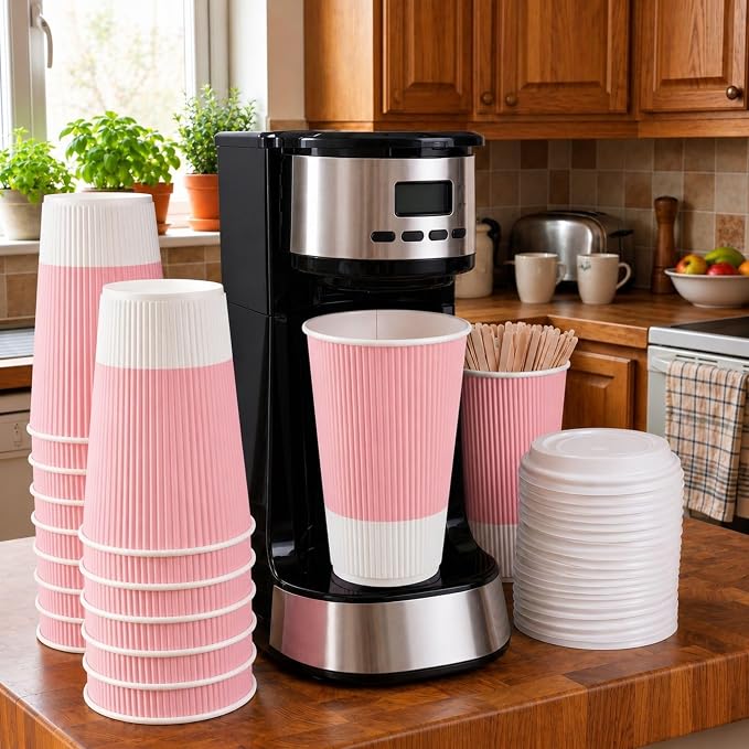 Restaurantware Ripple Wall Coffee Cups 25 Count 16 Ounce Insulated Light Pink - Image 3