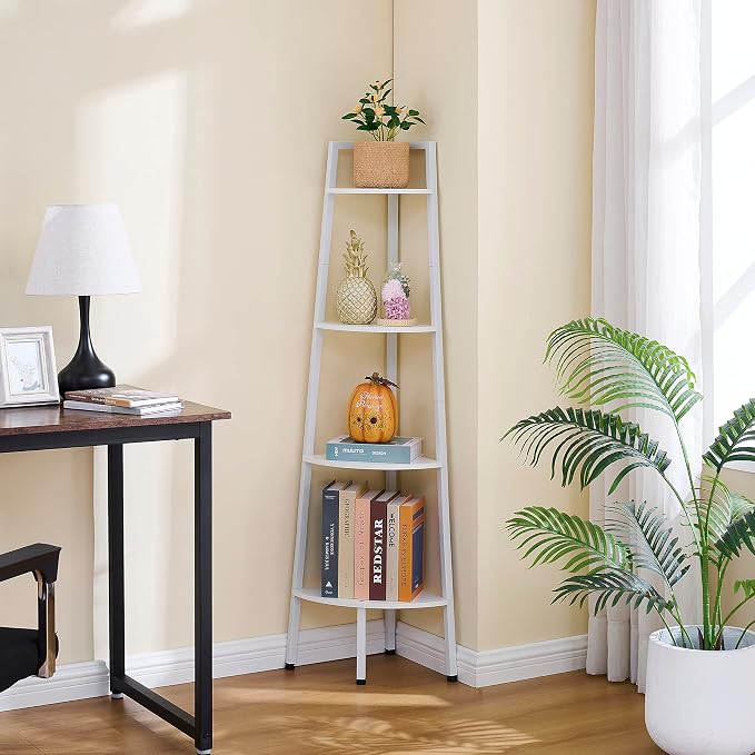 Hoctieon Corner Shelf, 4-Tier Corner Bookshelf, Rustic Corner Ladder Shelf - Image 6