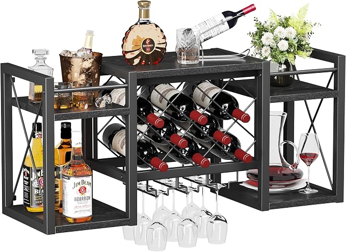 Wall Mounted Wine Rack with Glass Holder, Wood-Metal Retro Bar Shelf, Wine by Homeiju