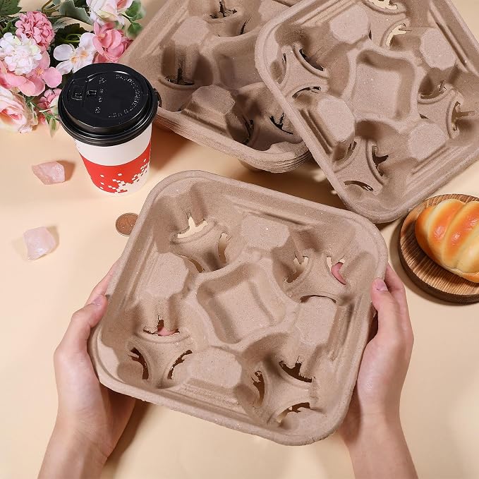 CHGCRAFT 30 Pcs 4 Cup Drink Carrier Drink Cup Holder Coffee Take Out Trays - Image 3